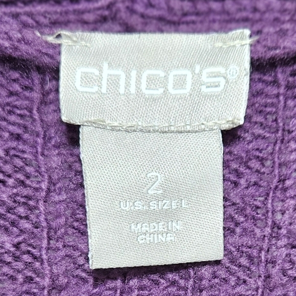 Chico's Cable Knit Womens Sweater Cardigan Duster Warm Cozy Cotton Bl. Purple L - Picture 6 of 11